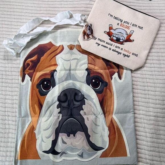 English Bulldog Gift Set, Tote‎ Bag, Make Up Bag, Key Chain Christmas Gift - Picture 1 of 5